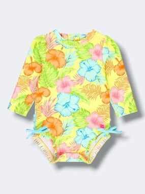 Ruffle Butts Girls One Piece Rash Guard Swimsuit Happy Hula Floral Summer New